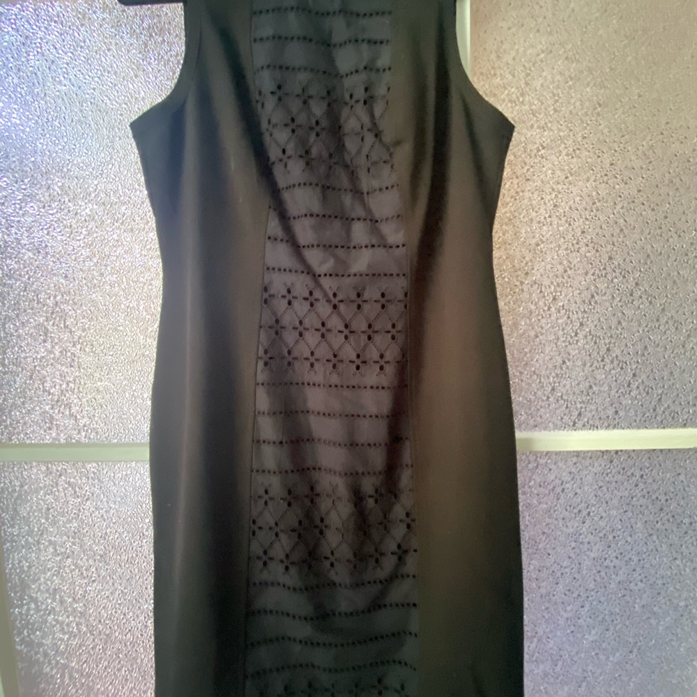 Lark & Ro Black Sheath Midi Dress Crew Neck Sleeveless